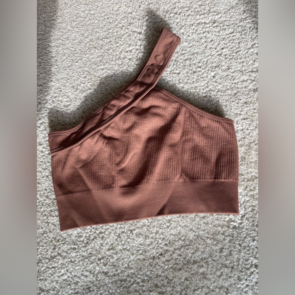 One-Shoulder Ribbed Bralette - Brown